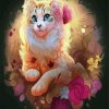 Cute White Fluffy Cat With Flowers paint by numbers