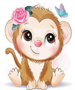 Cute Little Monkey With Flower paint by numbers