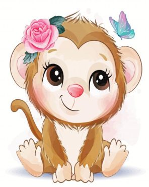 Cute Little Monkey With Flower paint by numbers