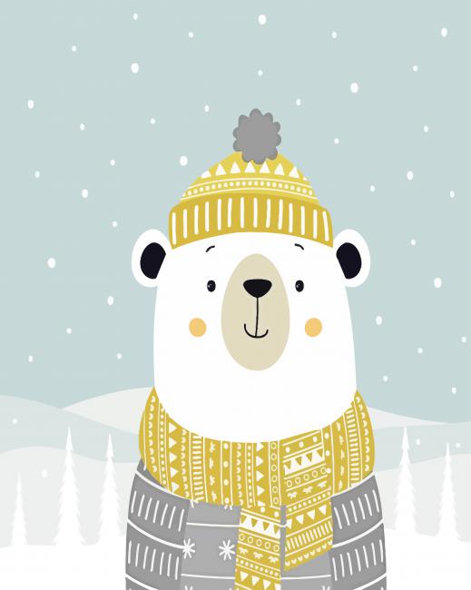Cute White Bear With Hat paint by numbers