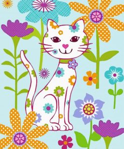 Cute White Cat And Flowers paint by numbers