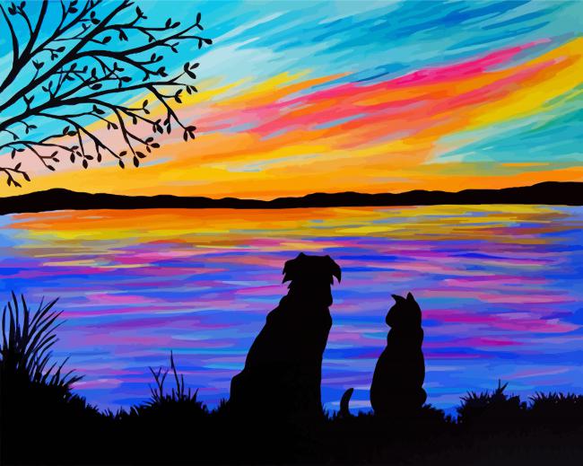 Dog And Cat Silhouette paint by numbers