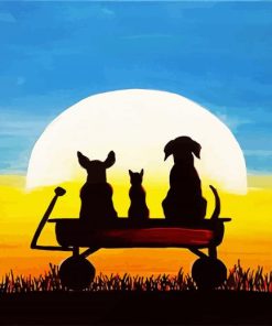 Dogs And Cat Silhouette paint by numbers