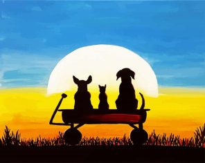 Dogs And Cat Silhouette paint by numbers