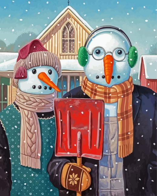Gothic Snowman Couple Art paint by numbers
