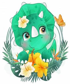 Adorable Green Baby Dinosaur paint by numbers