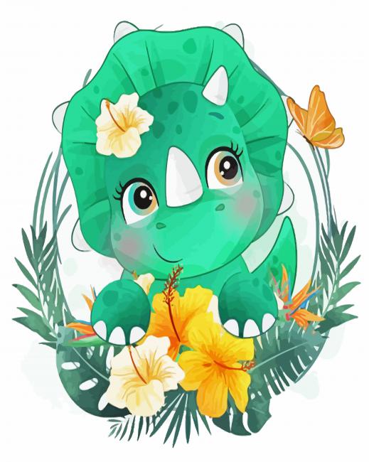 Adorable Green Baby Dinosaur paint by numbers
