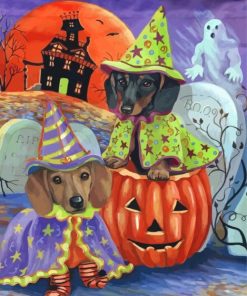 Aesthetic Pumpkin And Halloween Dog paint by numbers