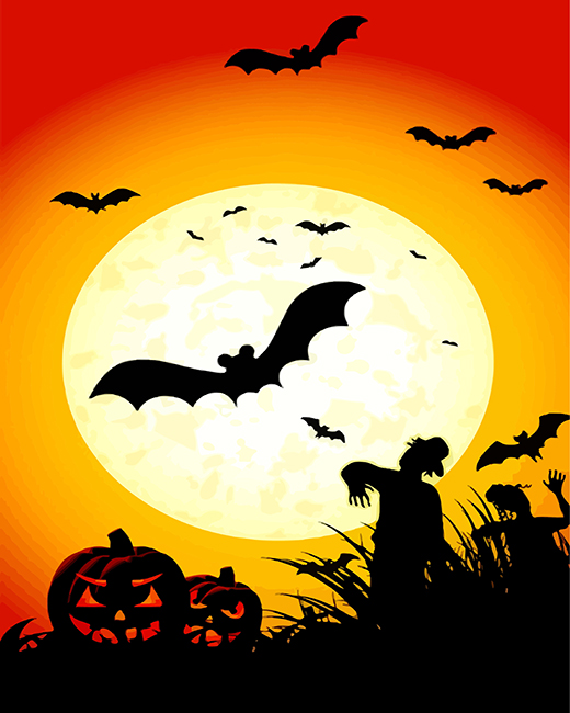 HalloweEen Bats Silhouette paint by numbers