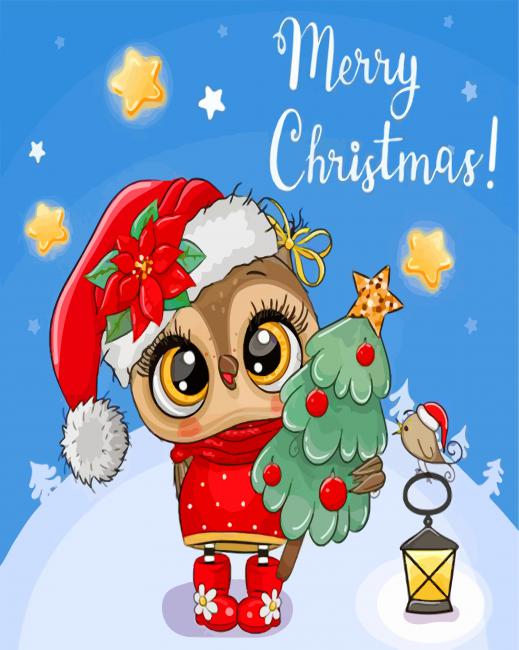 Happy Cute Owl In Christmas paint by numbers