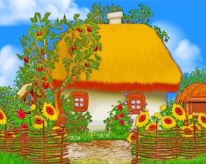 House And Sunflowers paint by numbers