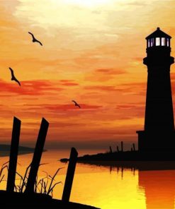 Aesthetic Lighthouse Silhouette paint by numbers