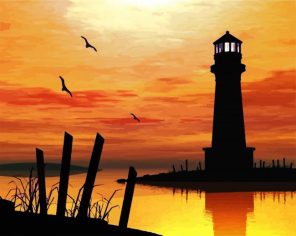 Aesthetic Lighthouse Silhouette paint by numbers
