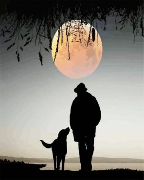 Aesthetic Man And Dog Silhouette paint by numbers