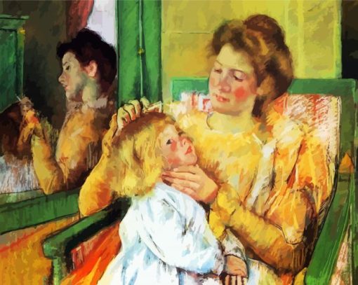 Mother Combing Her Child's Hair paint by number