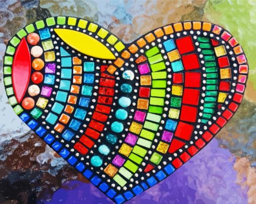 Mosaic Colorful Heart Art paint by numbers