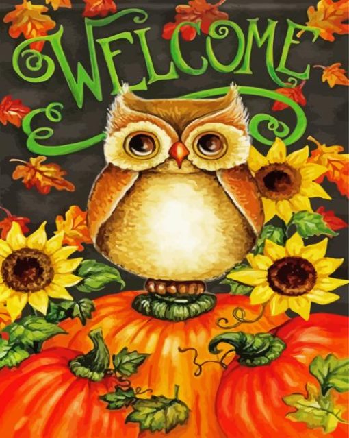 Cute Owls With Pumpkins paint by numbers