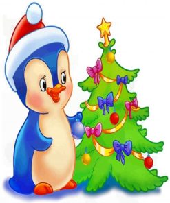 Penguin And Christmas Tree paint by number