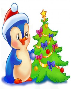 Penguin And Christmas Tree paint by number