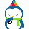 Cute Blue Penguin With Birthday Hat paint by numbers