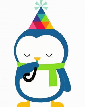 Cute Blue Penguin With Birthday Hat paint by numbers