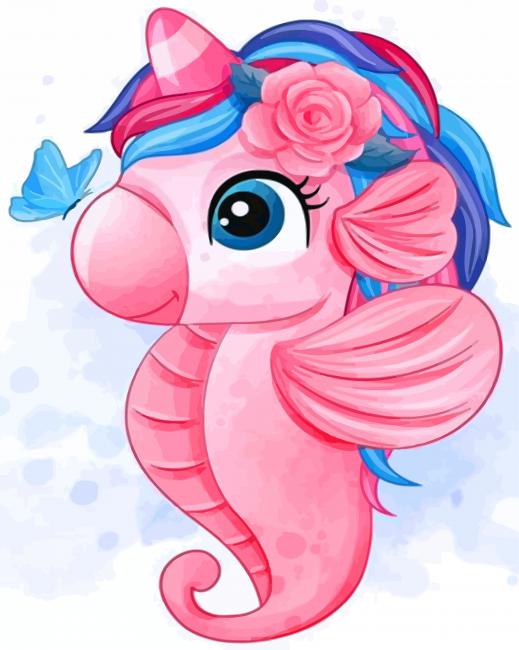 Cute Pink Baby Seahorse paint by numbers