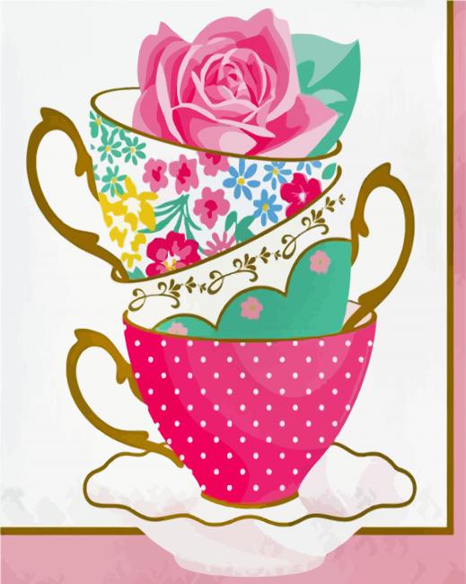 Aesthetic Pinky Tea Cups paint by numbers