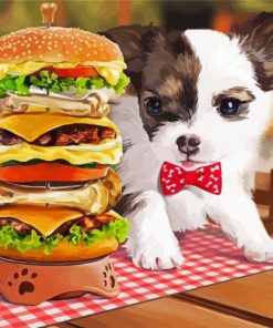 Cute Puppy And Hamburger paint by numbers