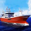 Red Trawler Ship In The Sea paint by numbers