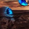 Space Man And Shiny Blue Butterfly paint by numbers