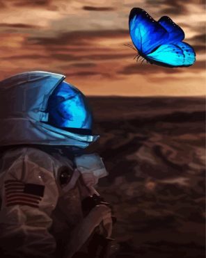 Space Man And Shiny Blue Butterfly paint by numbers