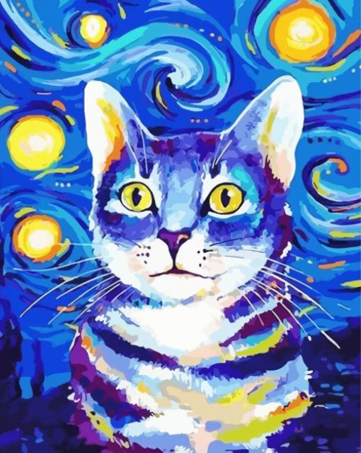 Starry Night Cat paint by number