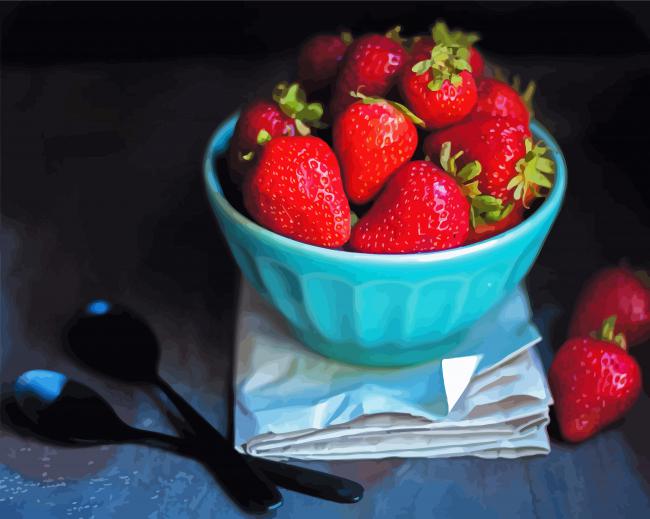 Red Strawberries In Bowl paint by numbers