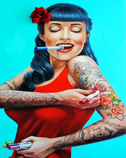 Tattooed Girl With Red Dress paint by numbers
