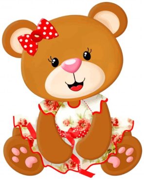 Cute Teddy Bear Wearing Dress paint by numbers