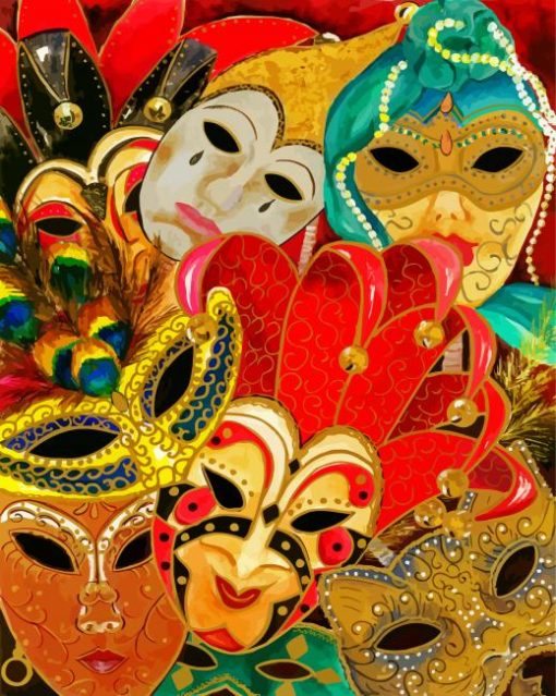 Colorful Venetian Masks paint by numbers