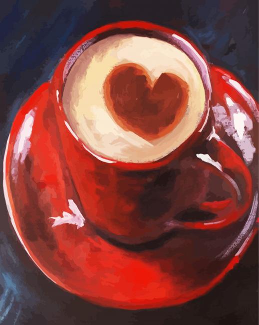 Aesthetic Red Cup Of Coffee With Heart paint by numbers