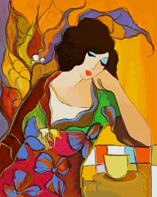 Woman And Cup Of Coffee By Terkay paint by numbers