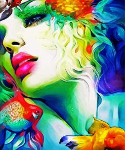 Aesthetic Woman With Colorful Fishes paint by numbers