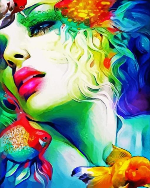 Aesthetic Woman With Colorful Fishes paint by numbers