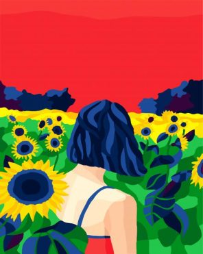 Woman In A Filed Of Sunflowers paint by numbers