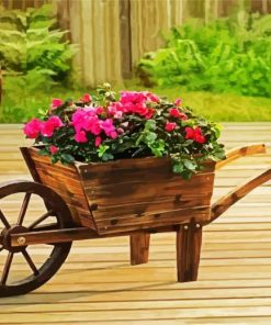 Wooden Wheelborrow Full Of Flowers paint by numbers