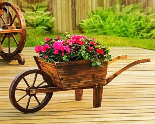 Wooden Wheelborrow Full Of Flowers paint by numbers
