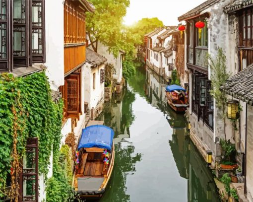 Zhouzhuang China Canal paint by numbers