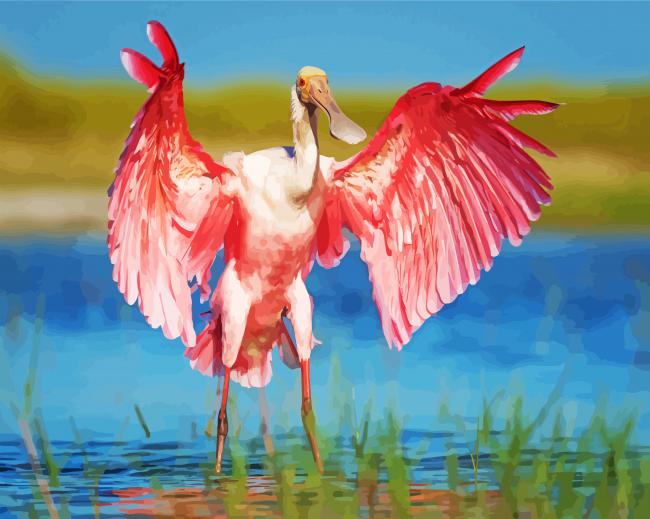 Spoonbill Pink Bird paint by numbers
