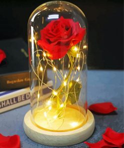 Beauty And The Beast Red Rose In Glass paint by numbers