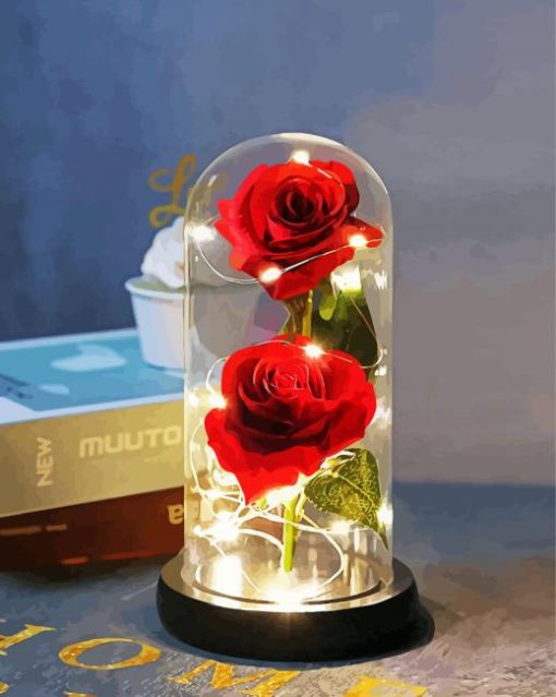 Beauty And The Beast Rose In Glass paint by numbers