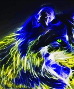 Blue Yellow Neon Wolf paint by numbers