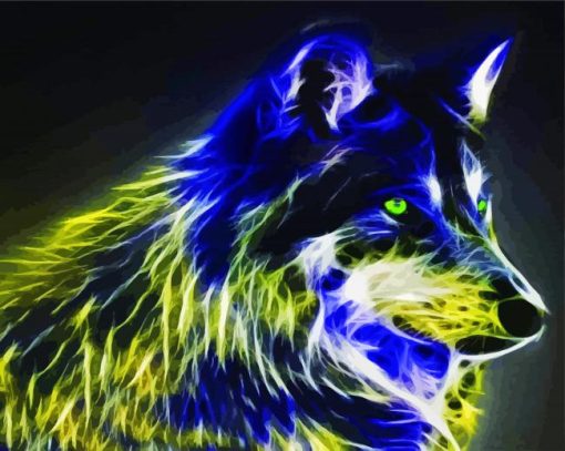 Blue Yellow Neon Wolf paint by numbers