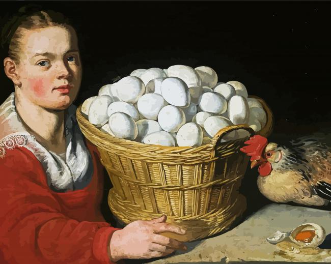 Girl With Basket Of Chicken Eggs paint by numbers
